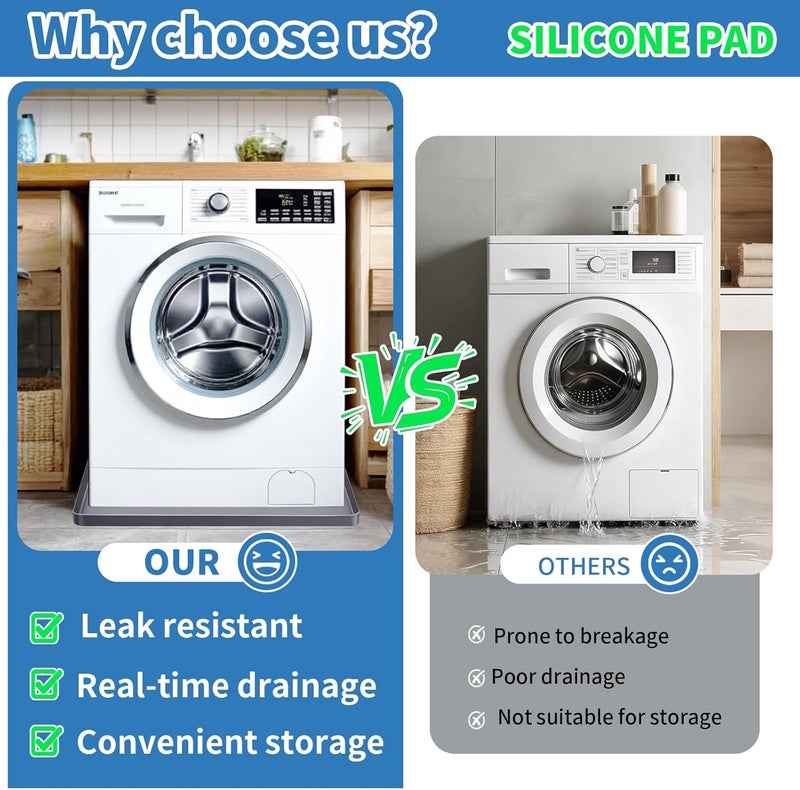 QSXVTR Washing Machine Drain Pan Silicone mat 27"x27" with 0.79" Raised Edges, Leak-Proof Silicone Mat, Non-Slip Waterproof Floor Protector for Washer Dryer (Grey) - Image 4